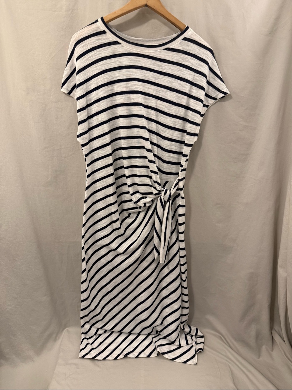 Striped Tie-Waist Maxi Dress in White and Black